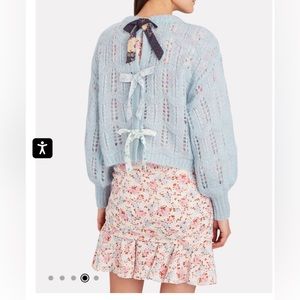 LoveShackFancy Light Blue Open-Knit Bow-Back Sweater